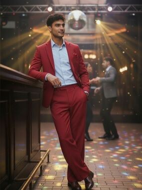 Vtg D'AGOSTINO Men's Red Dress Pants 36x32 Polyester Disco Leisure Slacks Retro